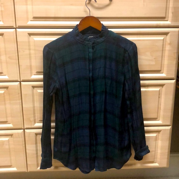 Loft ruffle button-up plaid top - Picture 1 of 7